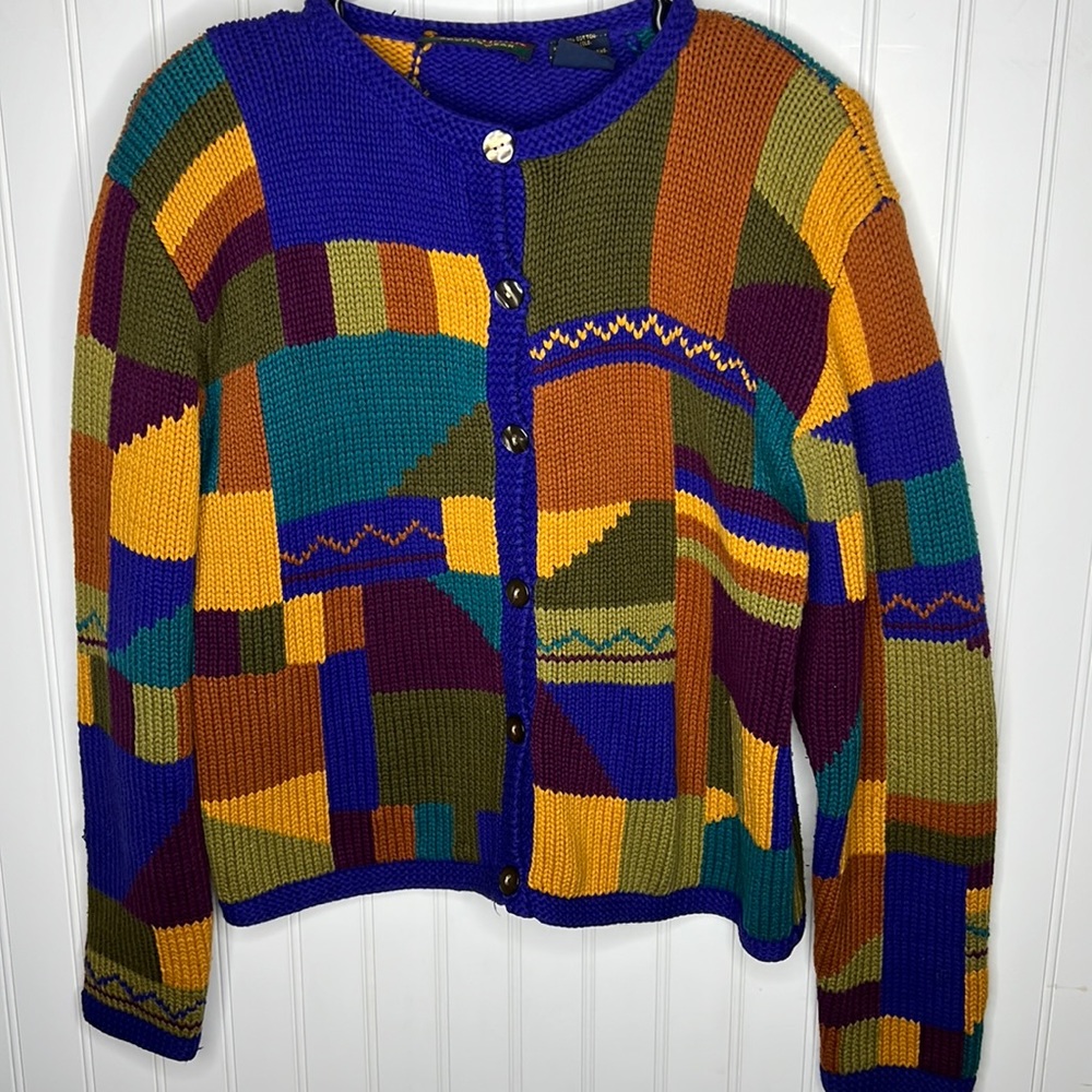 - Autumn Color Block Cardigan Sweater Size Small